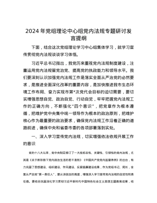 2024年党组理论中心组党内法规专题研讨发言提纲.docx
