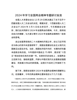 2024年学习全国两会精神专题研讨发言.docx