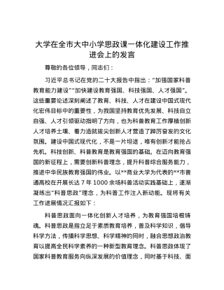 大学在全市大中小学思政课一体化建设工作推进会上的发言.docx