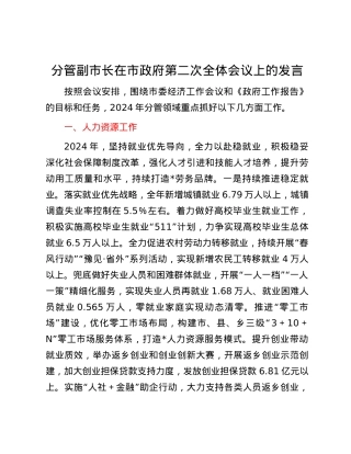 分管副市长在市政府第二次全体会议上的发言.docx
