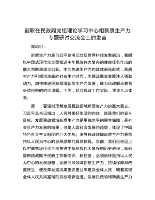 副职在民政局党组理论学习中心组新质生产力专题研讨交流会上的发言.docx