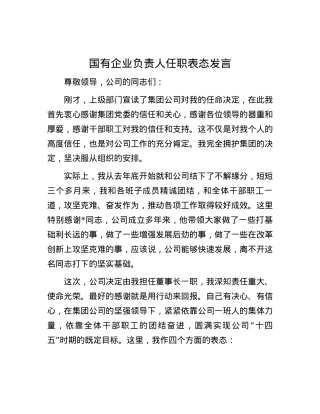 国有企业负责人任职表态发言.docx