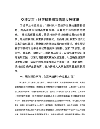 交流发言：以正确政绩观肃清发展环境.docx