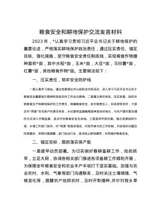 粮食安全和耕地保护交流发言材料.docx