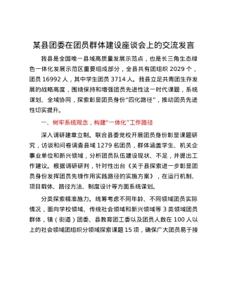 某县团委在团员群体建设座谈会上的交流发言.docx