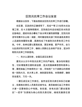 区防汛抗旱工作会议发言.docx