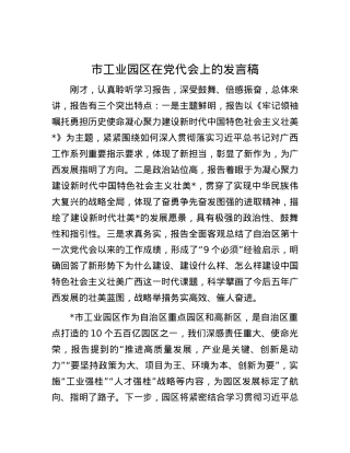 市工业园区在党代会上的发言稿.docx