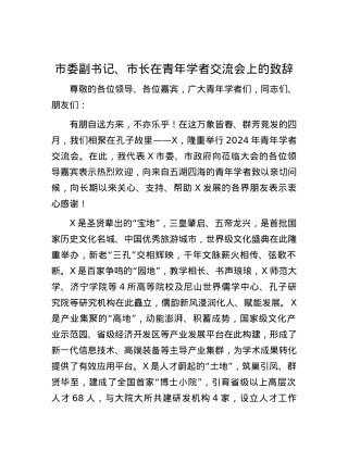 市委副书记、市长在青年学者交流会上的致辞.docx