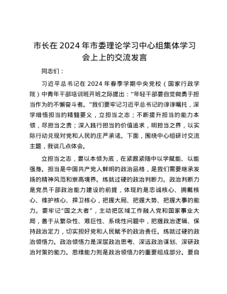 市长在2024年市委理论学习中心组集体学习会上上的交流发言.docx