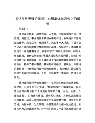书记在县委理论学习中心组集体学习会上的讲话.docx