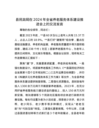 县民政局在2024年全省养老服务体系建设推进会上的交流发言.docx