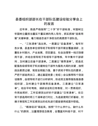 县委组织部部长在干部队伍建设经验分享会上的发言.docx