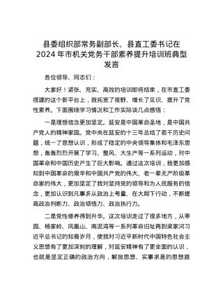 县委组织部常务副部长、县直工委书记在2024年市机关党务干部素养提升培训班典型发言.docx