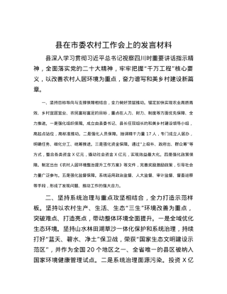 县在市委农村工作会上的发言材料.docx
