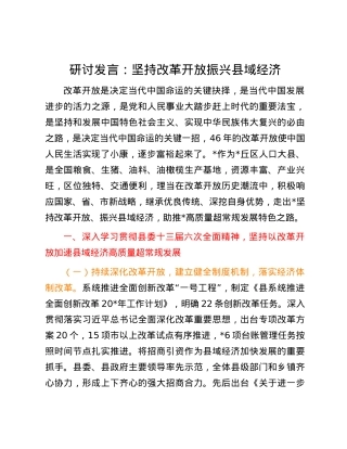 研讨发言：坚持改革开放  振兴县域经济.docx