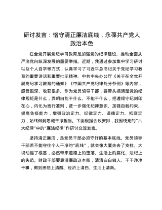 研讨发言：恪守清正廉洁底线,永葆共产党人政治本色.docx
