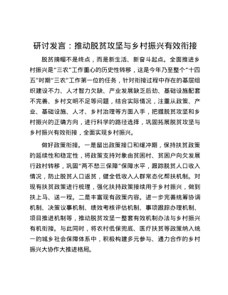 研讨发言：推动脱贫攻坚与乡村振兴有效衔接.docx