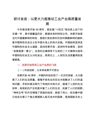研讨发言：以更大力度推动工业产业高质量发展.docx