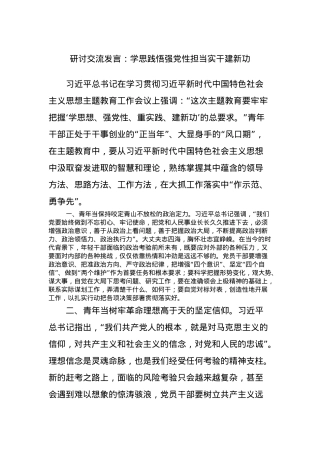 研讨交流发言：学思践悟强党性担当实干建新功.docx