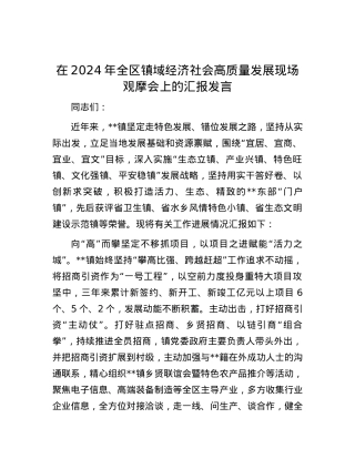 在2024年全区镇域经济社会高质量发展现场观摩会上的汇报发言.docx