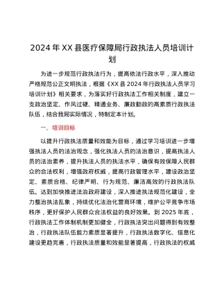 2024年XX县医疗保障局行政执法人员培训计划.docx