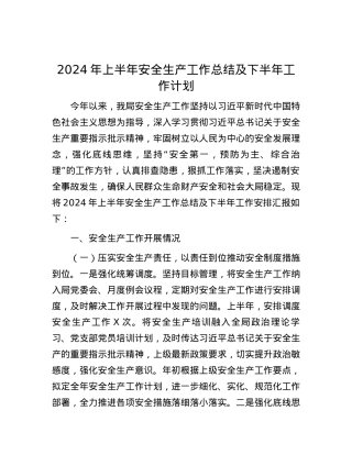 2024年上半年安全生产工作总结及下半年工作计划.docx