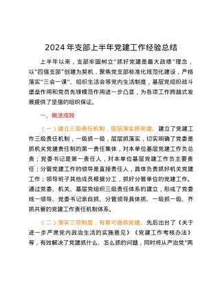 2024年支部上半年党建工作经验总结.docx