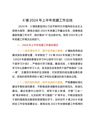 X 镇 2024 年上半年党建工作总结.docx