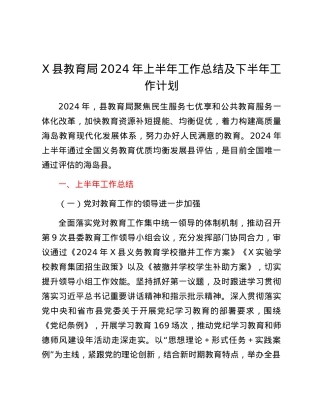 X县教育局2024年上半年工作总结及下半年工作计划.docx