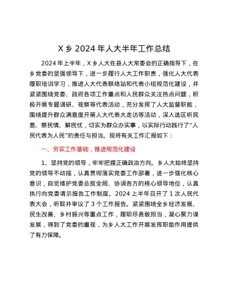 X乡2024年人大半年工作总结.docx