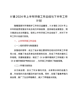 X镇2024年上半年环保工作总结与下半年工作计划.docx
