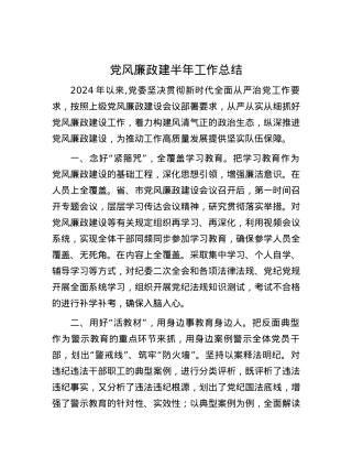 党风廉政建半年工作总结.docx
