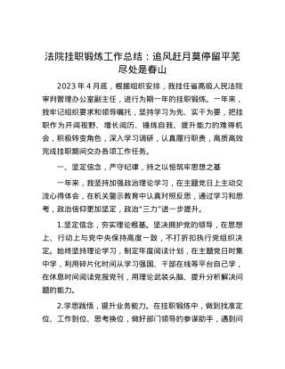 法院挂职锻炼工作总结：追风赶月莫停留  平芜尽处是春山.docx