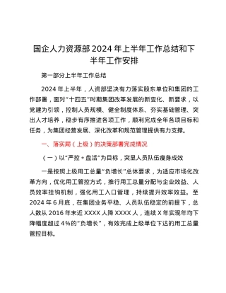 国企人力资源部2024年上半年工作总结和下半年工作安排.docx