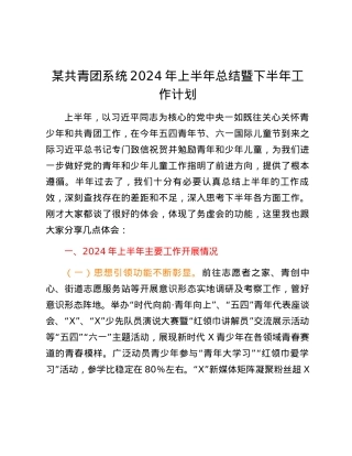 某共青团系统2024年上半年总结暨下半年工作计划.docx