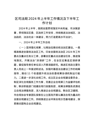 区司法局2024 年上半年工作情况及下半年工作计划.docx