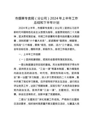 市烟草专卖局（分公司）2024年上半年工作总结和下半年计划.docx
