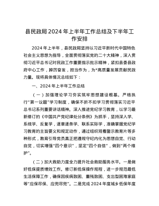 县民政局2024年上半年工作总结及下半年工作安排.docx