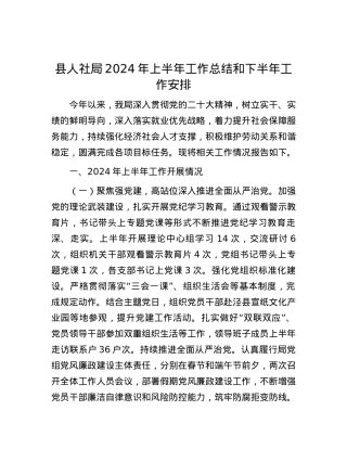 县人社局2024年上半年工作总结和下半年工作安排.docx