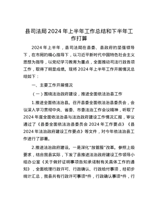 县司法局2024年上半年工作总结和下半年工作打算.docx