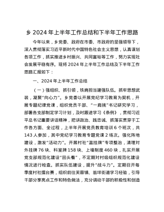 乡2024年上半年工作总结和下半年工作思路.docx