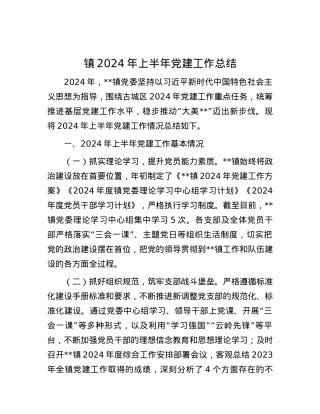 镇2024年上半年党建工作总结.docx