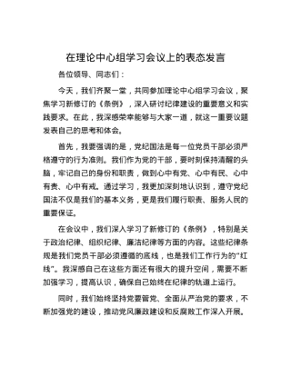 在理论中心组学习会议上的表态发言.docx