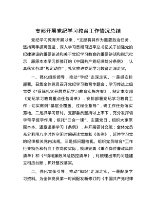 支部开展党纪学习教育工作情况总结.docx