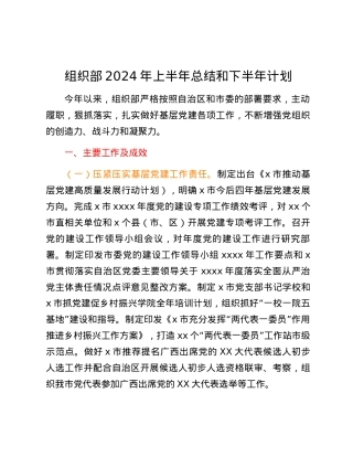 组织部2024年上半年总结和下半年计划.docx