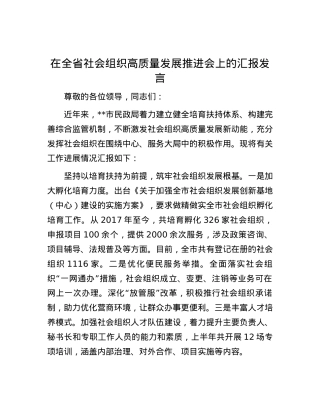 在全省社会组织高质量发展推进会上的汇报发言.docx