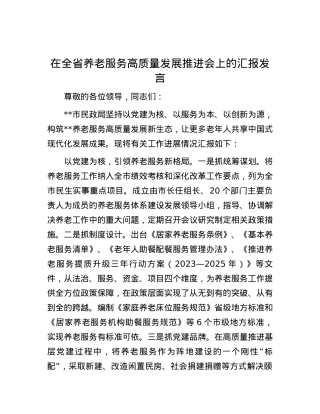 在全省养老服务高质量发展推进会上的汇报发言.docx