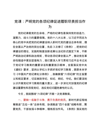党课：严明党的各项纪律促进履职尽责担当作为.docx