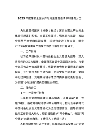 2023年度落实全面从严治党主体责任清单和任务分工.docx