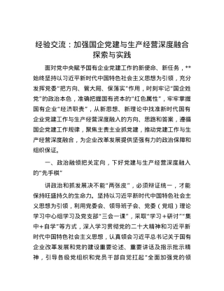 经验交流：加强国企党建与生产经营深度融合探索与实践.docx